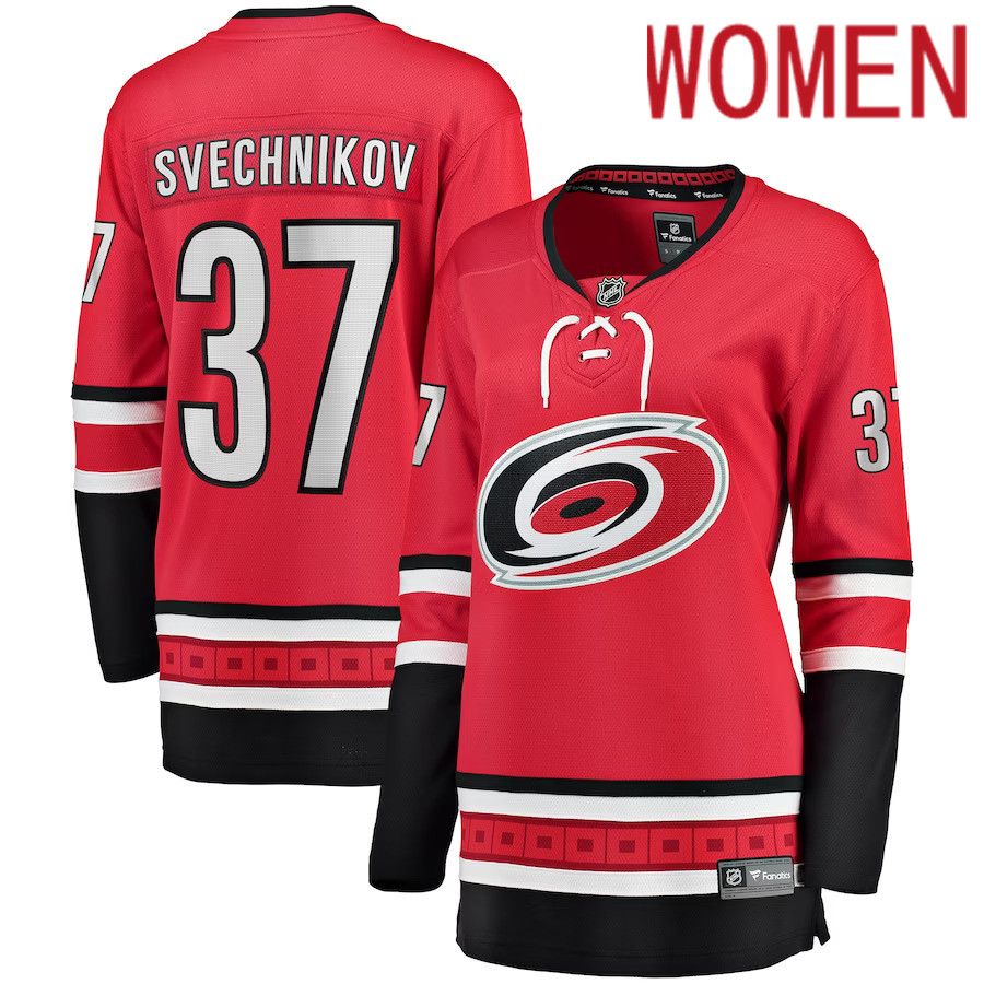 Women Carolina Hurricanes 37 Andrei Svechnikov Fanatics Branded Red Home Breakaway Player NHL Jersey